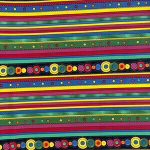 Barb Sackel for Blank Quilting - Stripes, Buttons, Gold Metallic - 1/2 YD Fabric